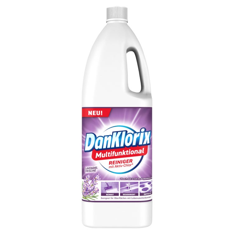 DanKlorix Multifunktional Reiniger Lavendel-Frische mit Aktiv-Chlor, 1,5-Liter-Flasche – Vorderseite